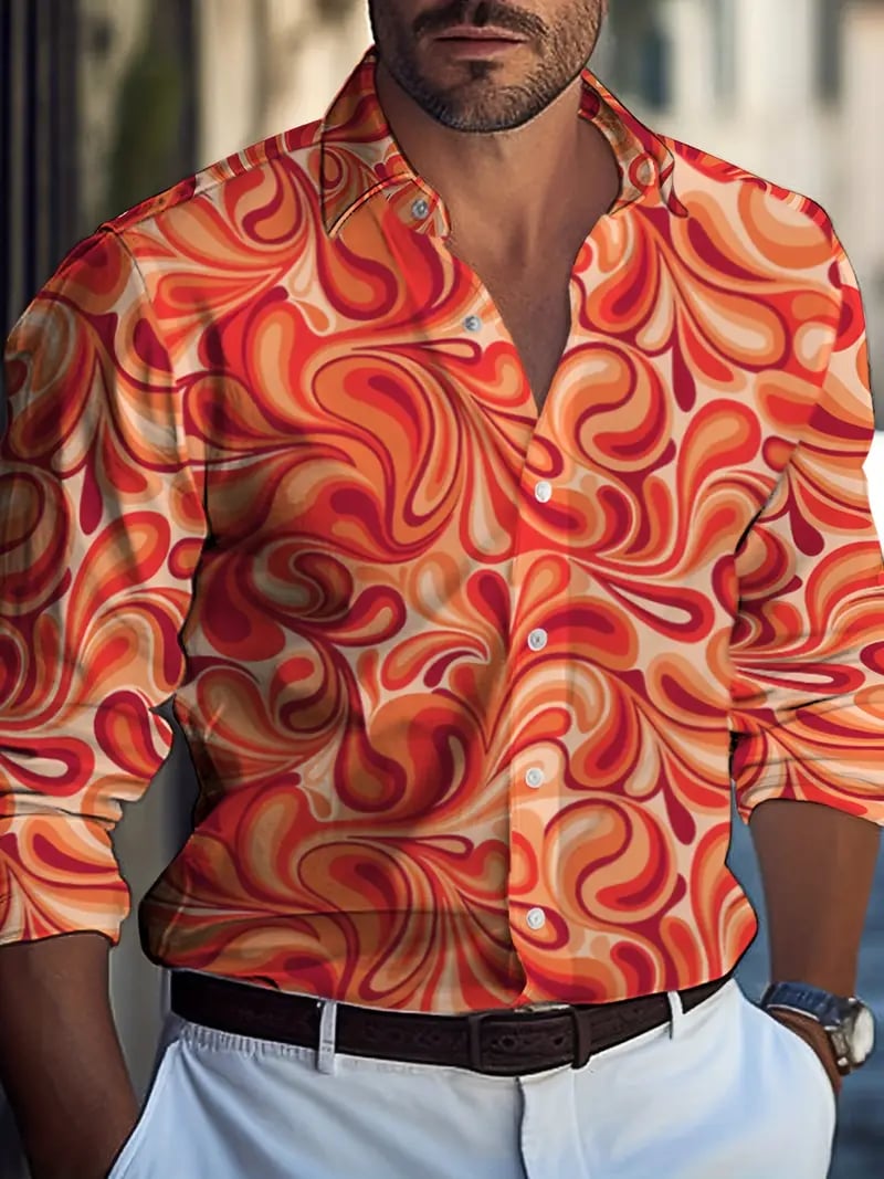 Camisa Street Style ejecutivo casual estampado de manga larga para hombre