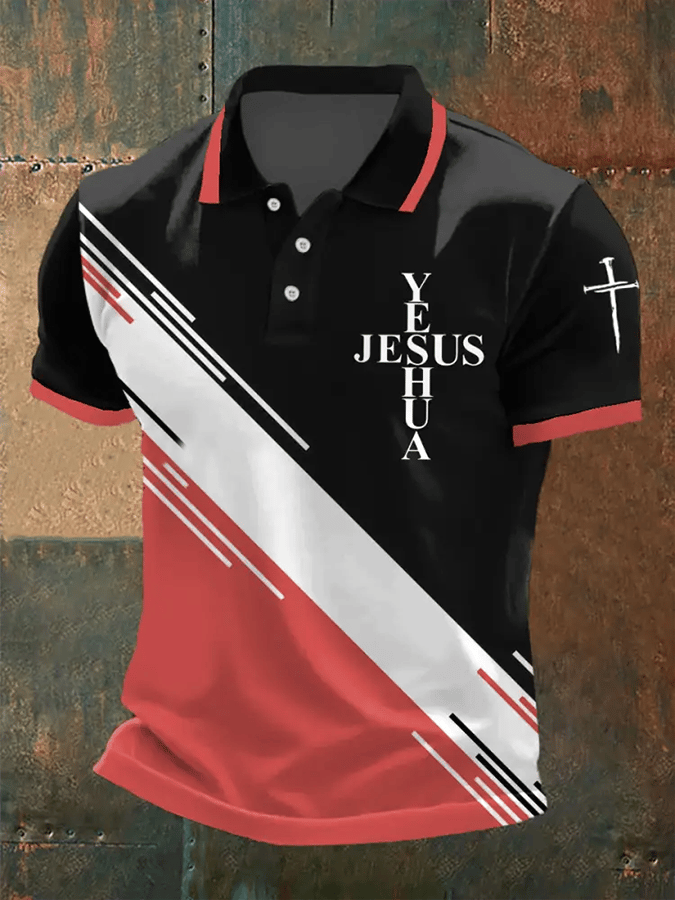 Camisa polo retro Faith casual estampado para hombre