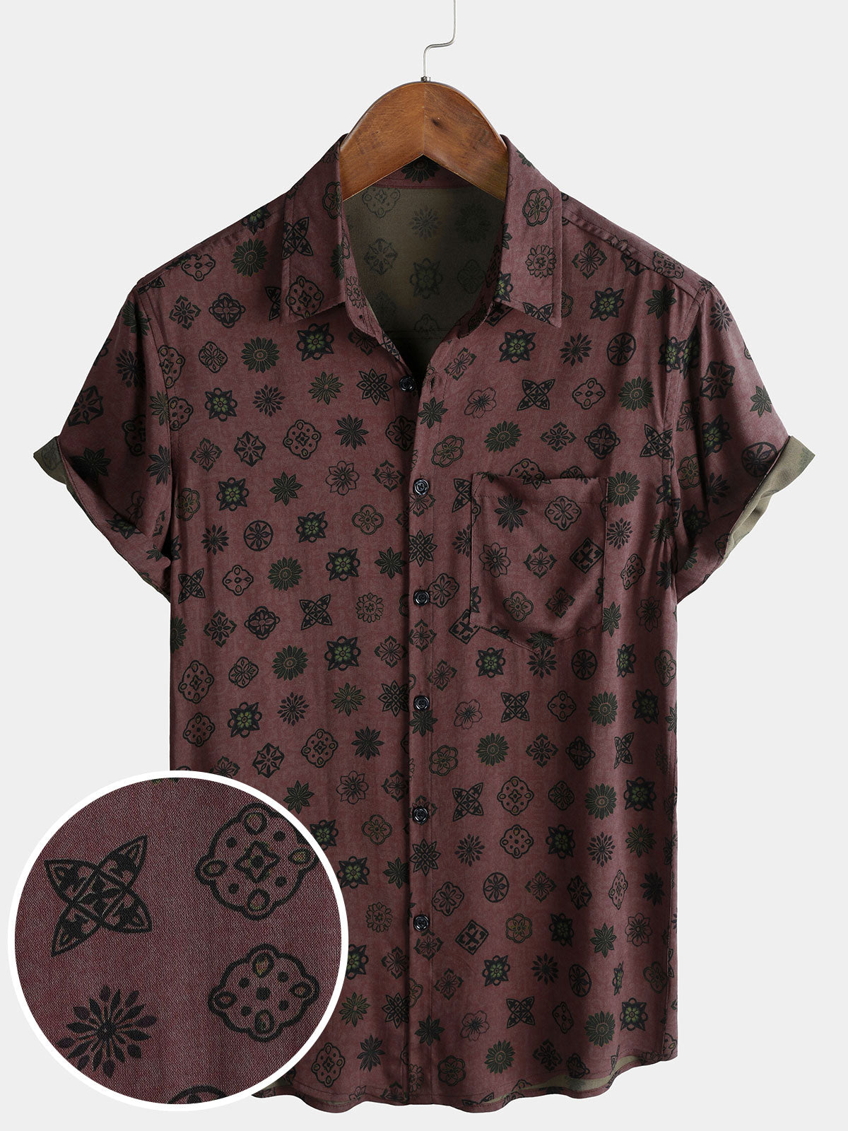 Camisa clásico retro Geometric de manga corta para hombre