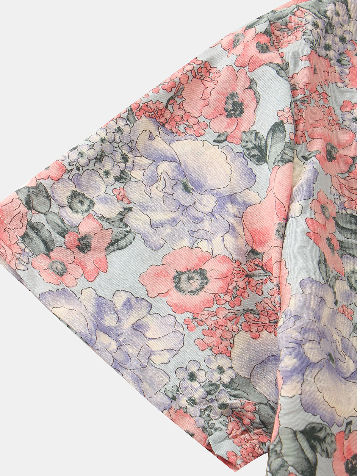 Camisa vintage floral estampado Summer casual Pink de manga corta para hombre