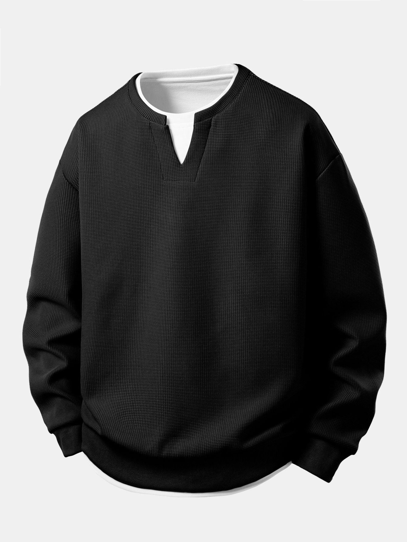 Sudadera 2 In 1 Waffle Notched Collar & Waffle Pleated Pintuck Straight Leg pantalón
