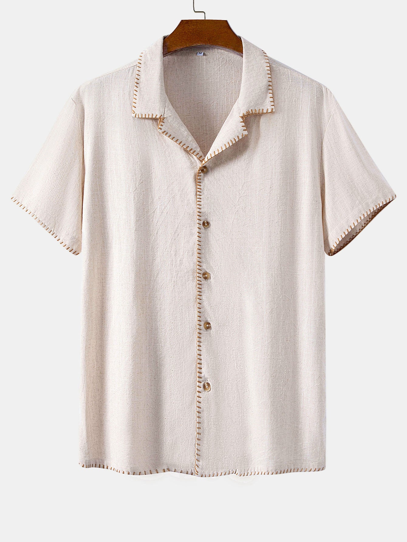 Camisa Contrast Stitching de lino Rayon Blend Cuban