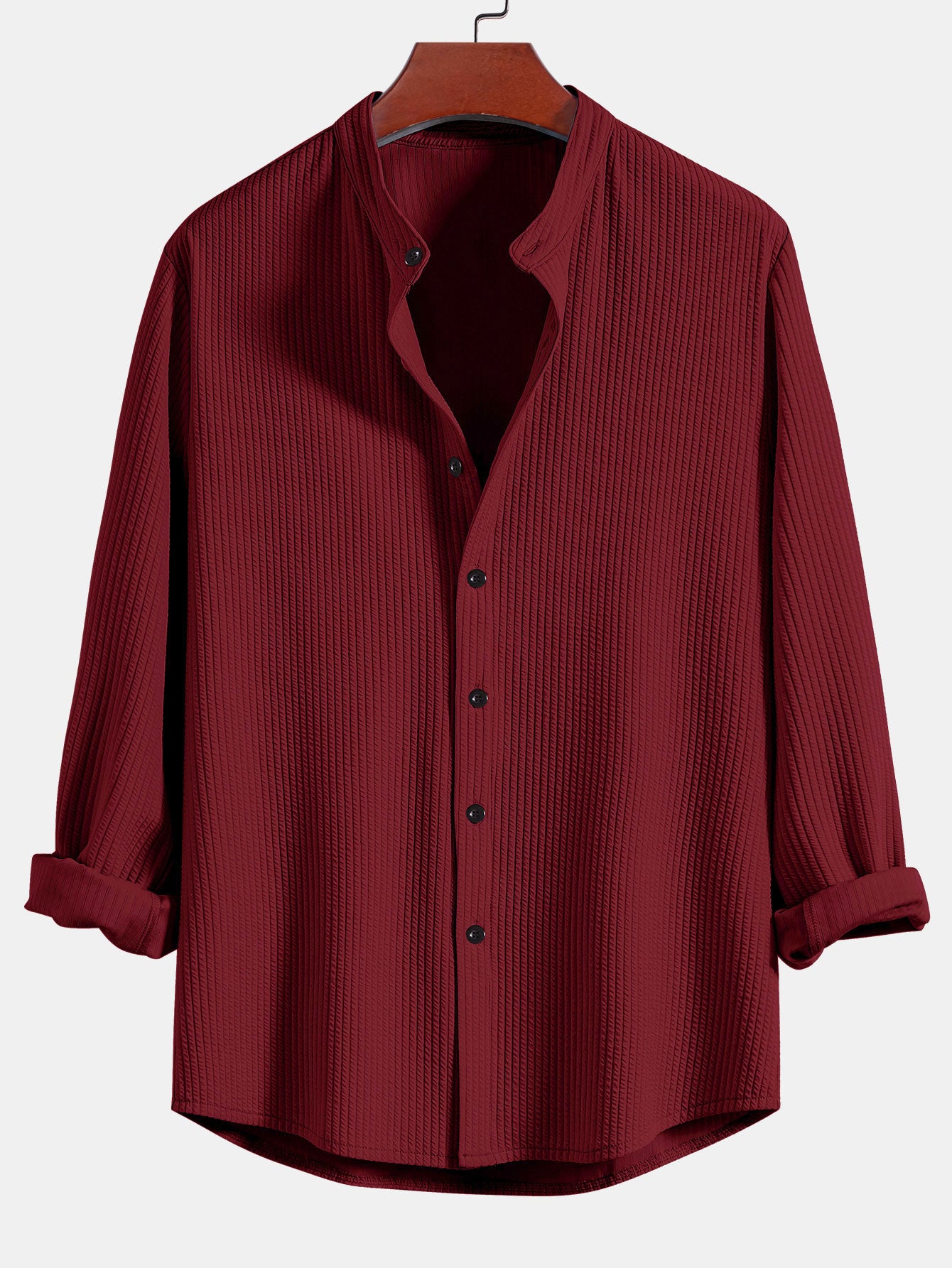 Camisa de manga larga Muscle Fit Ribbed Stand Collar