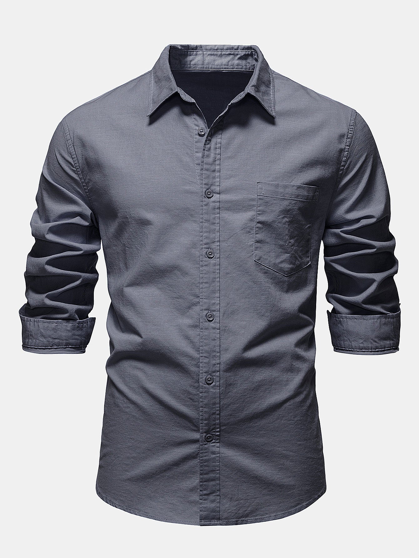 Camisa de manga larga de lino de algodón Blend With Pocket