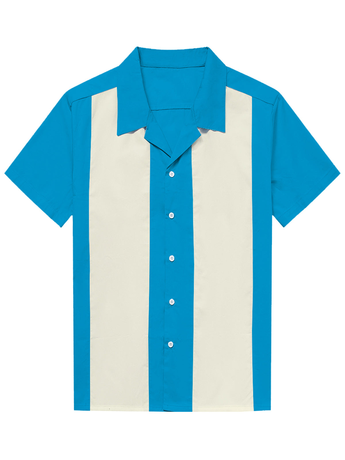 para hombre Cuban Collar 50's retro Camp Bowling Blue de manga corta camisa