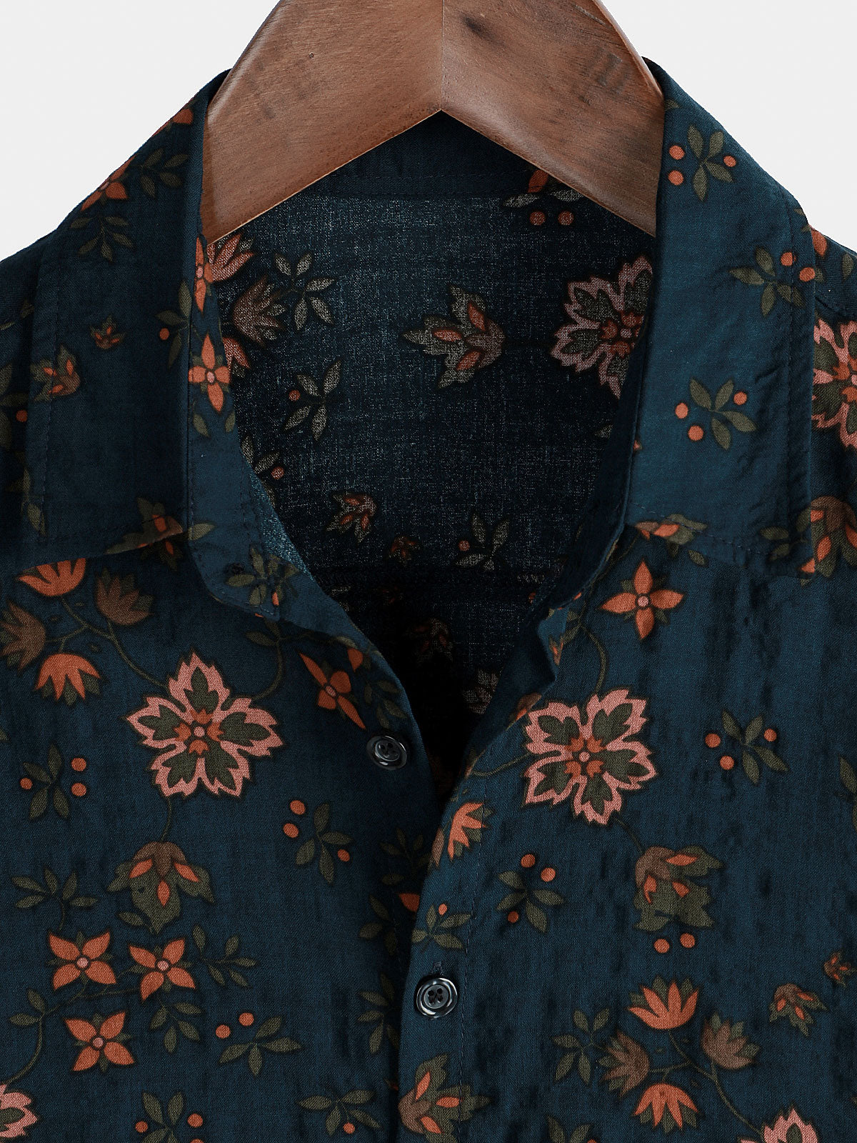 Camisa Summer floral Navy Blue Button Up de manga corta de algodón para hombre