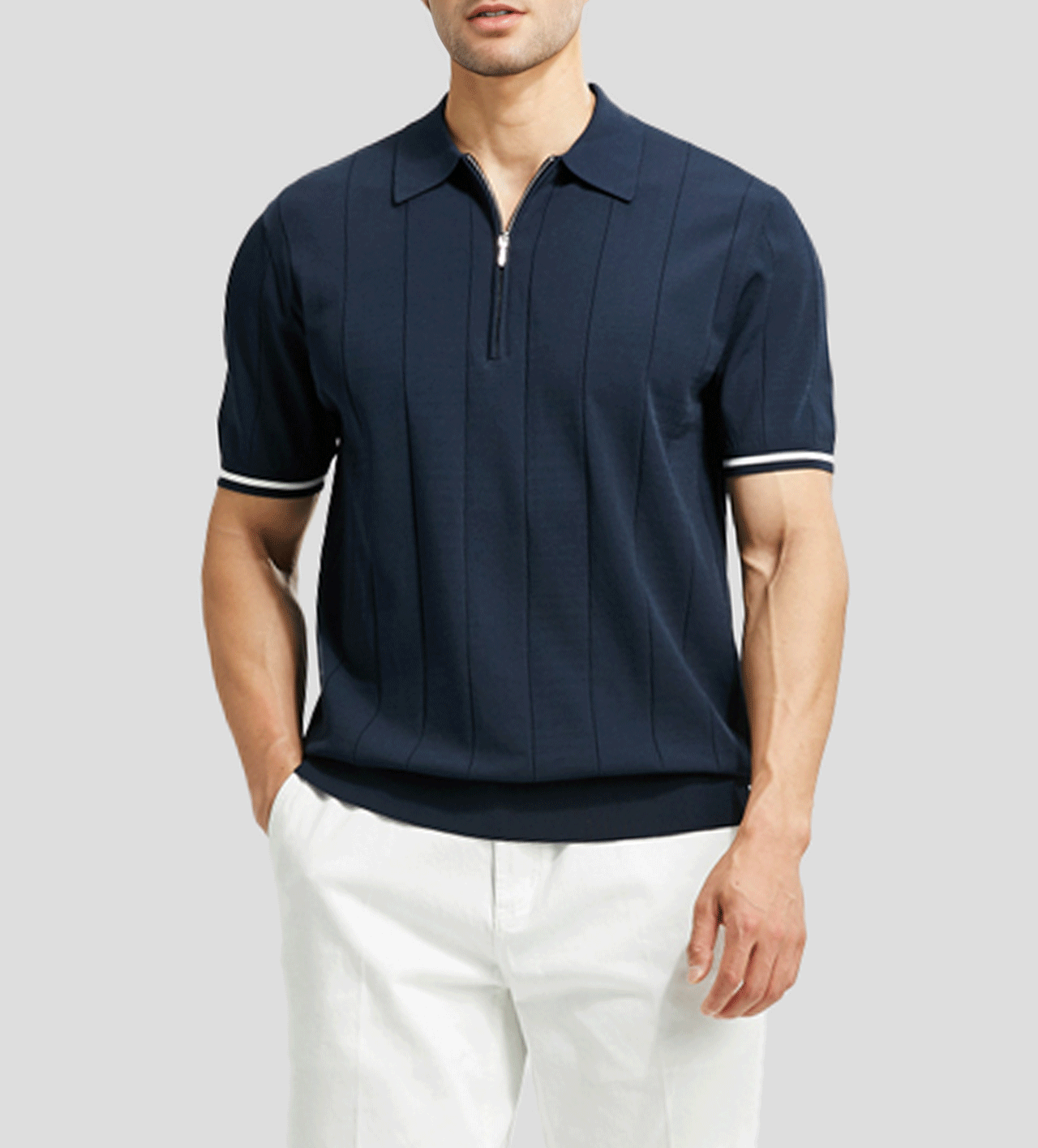 Cooltejido transpirable de manga corta Zip tejidoted Polo