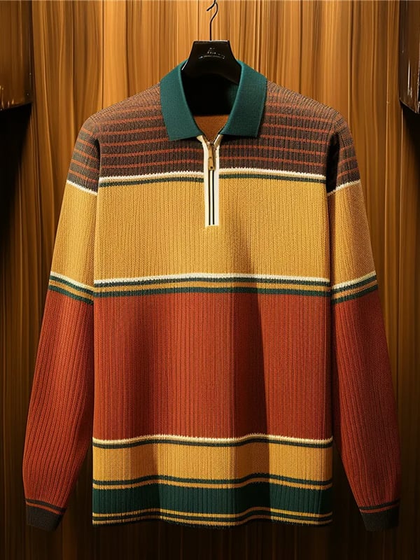 Camisa polo ejecutivo clásico rayas estampado cierre para hombre