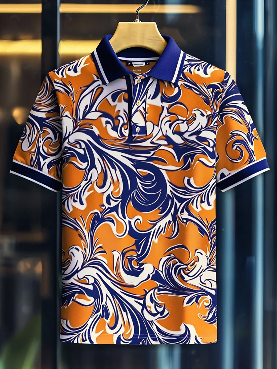 Camisa polo Resort floral estampado Button de manga corta para hombre