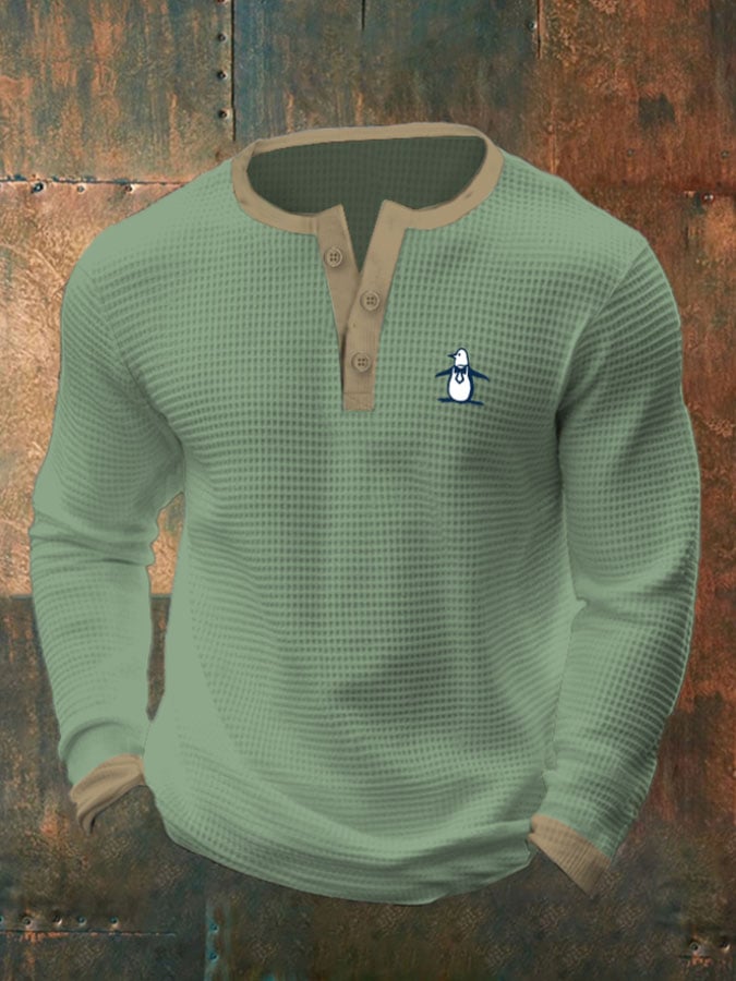Camiseta retro Waffle Penguin Henley para hombre