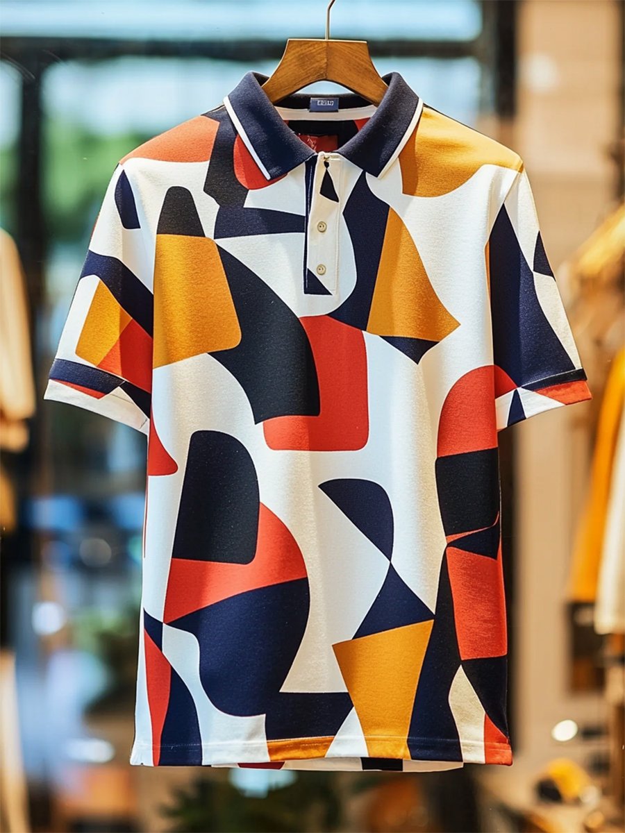 Camisa polo ejecutivo casual Bauhaus estampado Button de manga corta para hombre