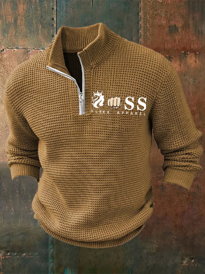Sudadera retro Letter Design estampado cierre cuello jacquard tejidoted para hombre
