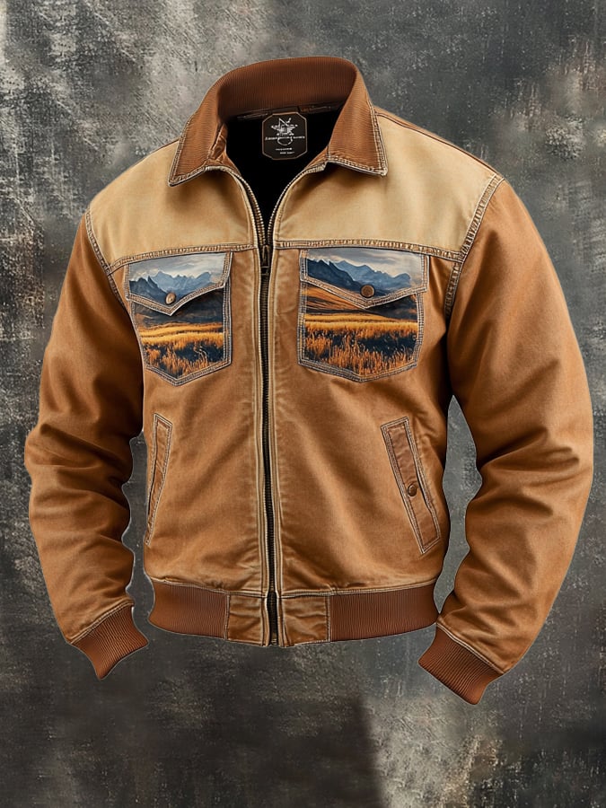 Chaqueta vintage clásico desgastado casual bolsillo para hombre