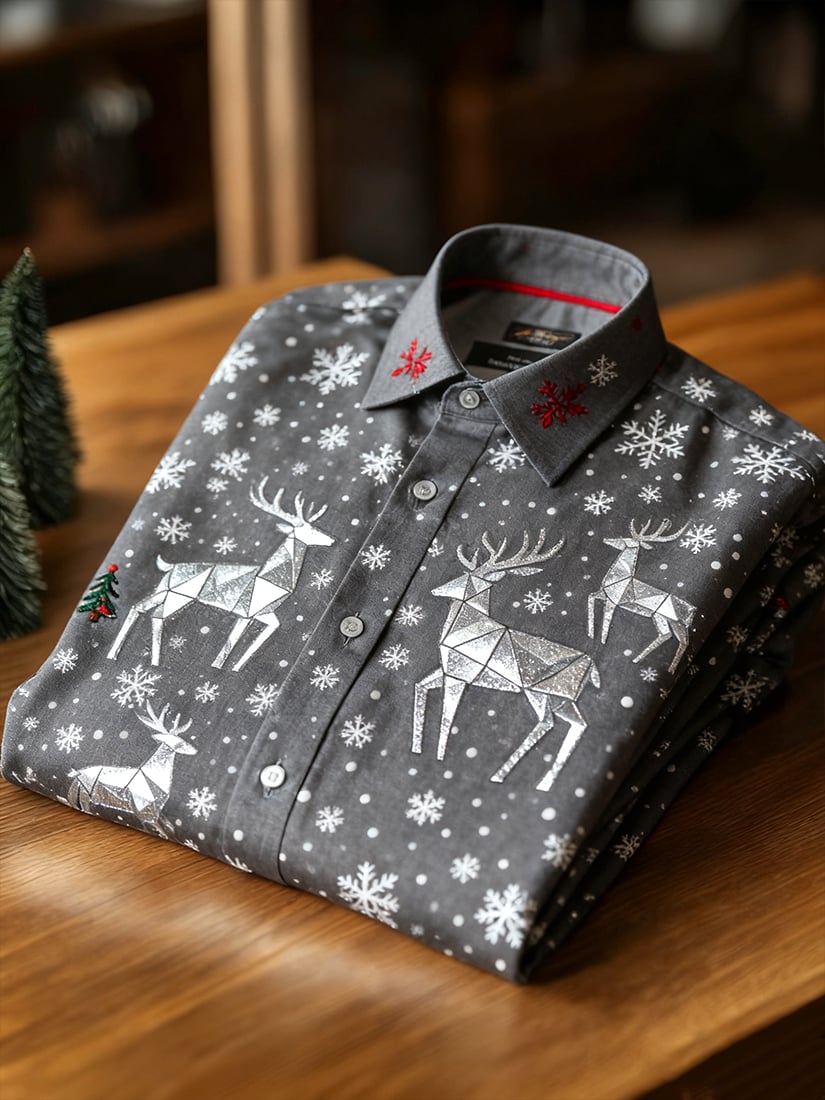 Camisa Christmas de manga larga con botones para hombre