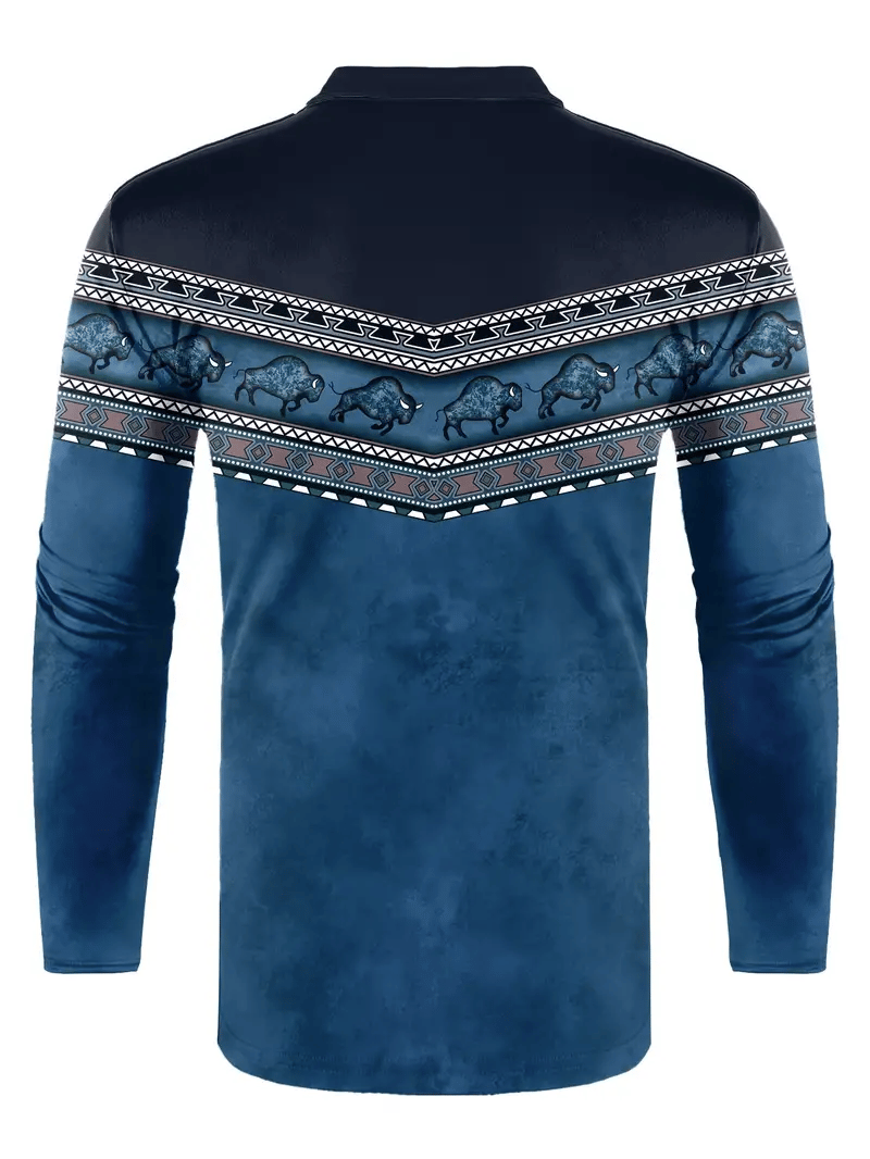 Camisa polo retro ejecutivo rayas estampado de manga larga para hombre