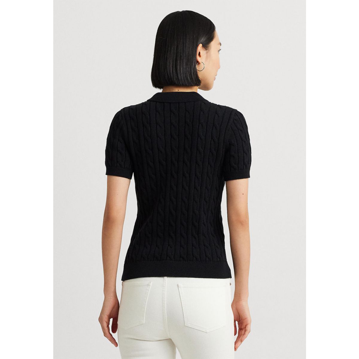 Cable Knit Cotton Polo Sweater - 2
