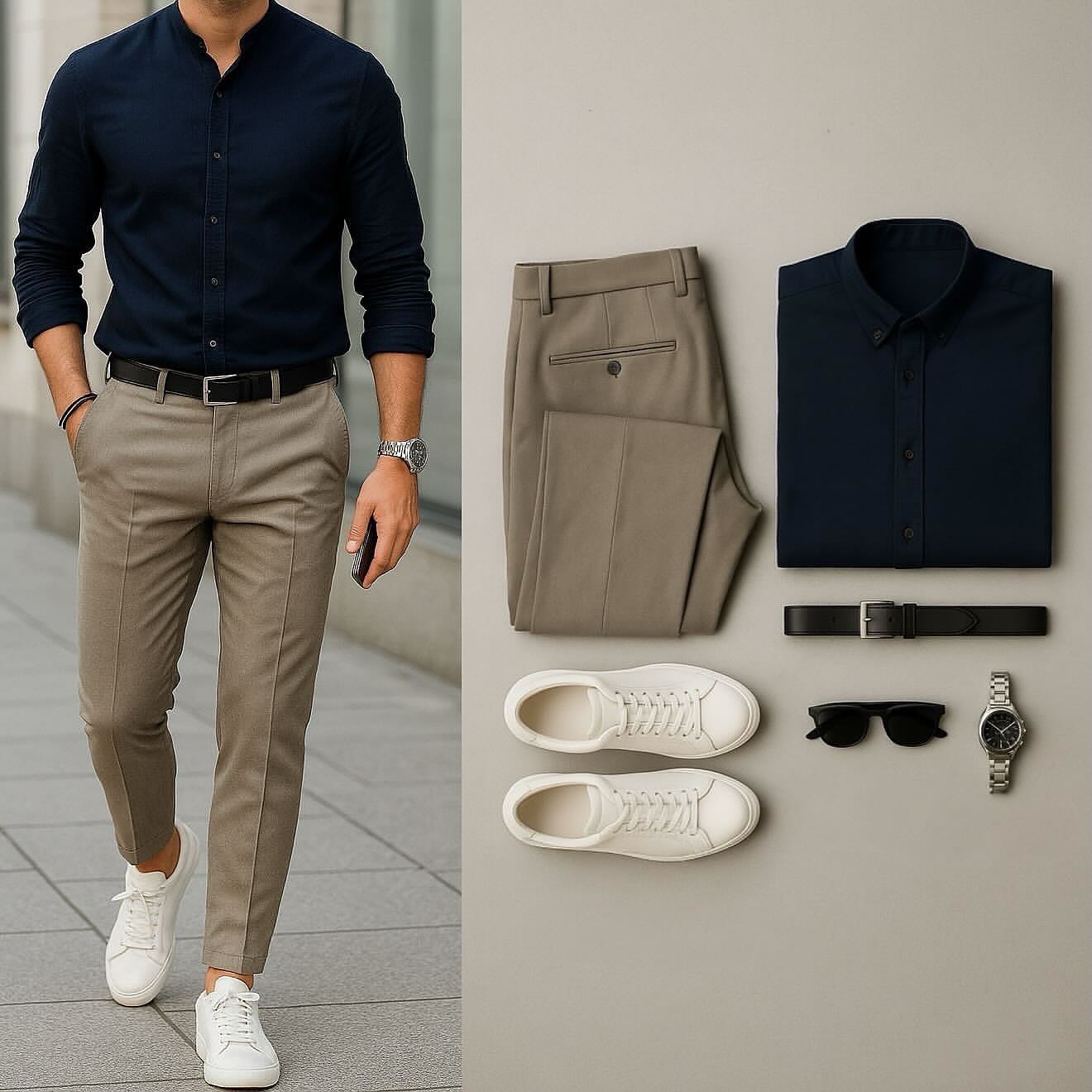 Conjunto de dos piezas ejecutivo casual Pure Black camisa And Trousers para hombre