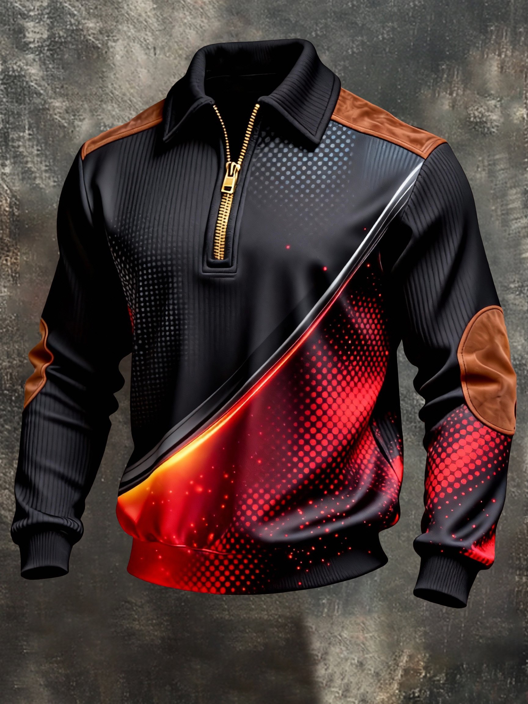 Sudadera vintage Color-Block estampado con cierre con gorrasucha para hombre