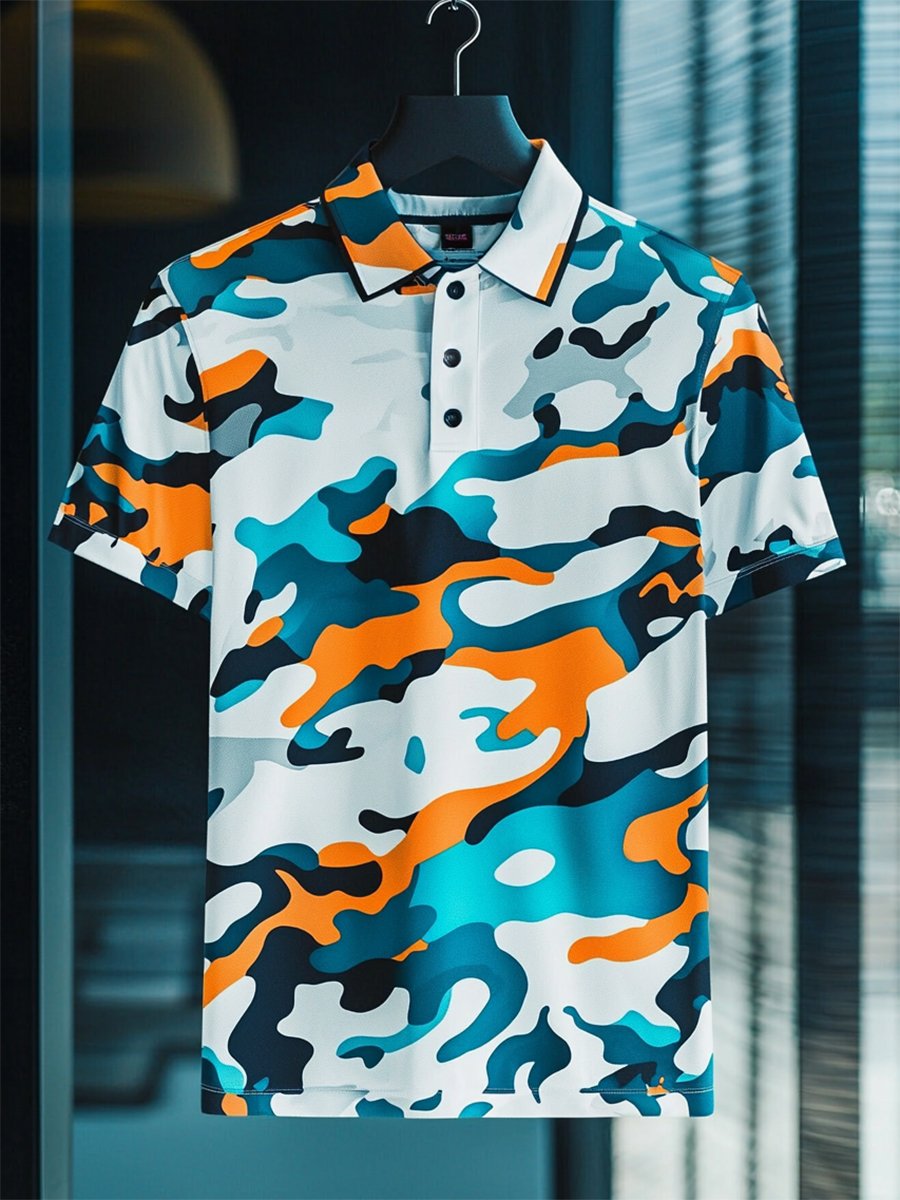 Camisa polo casual ejecutivo camuflaje Button de manga corta para hombre