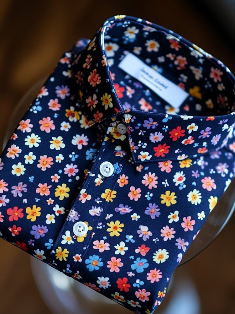 Camisa ejecutivo casual floral solapa de manga corta para hombre