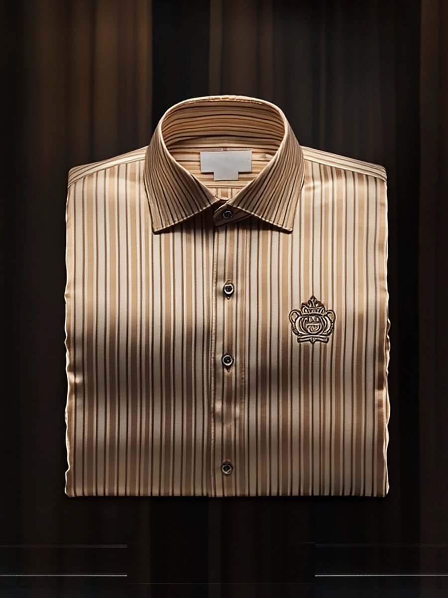 Camisa seda rayas de lujo ejecutivo de manga larga No Bow Tie para hombre