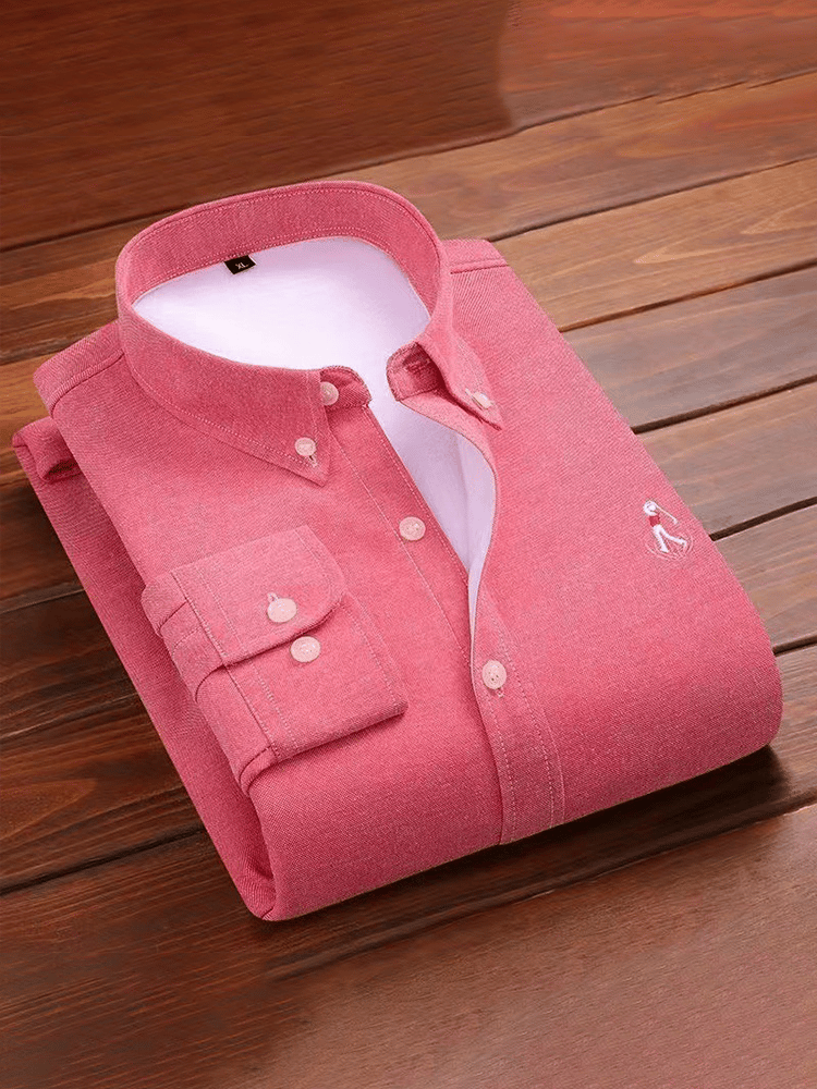 Camisa Thick de algodón bordado de manga larga ejecutivo para hombre