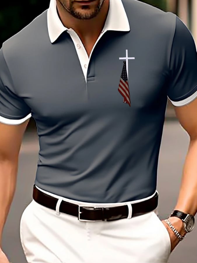 Camisa polo Flag Cross estampado para hombre
