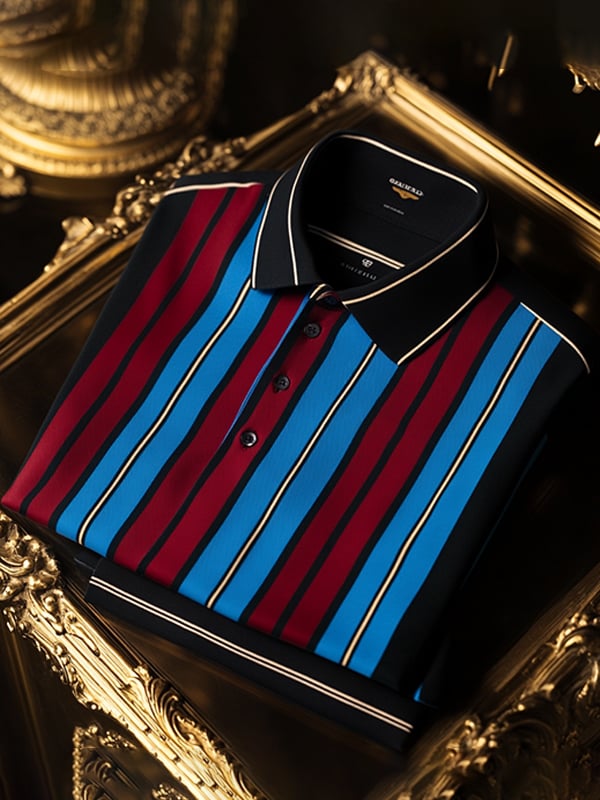 Camisa polo ejecutivo rayas Logo con botones de manga corta para hombre