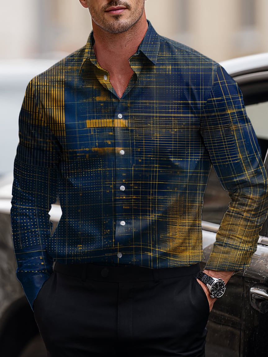 Camisa ejecutivo casual Art Button de manga corta de manga larga para hombre