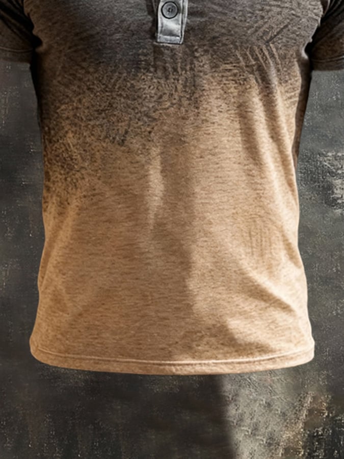 Camiseta vintage-Style Color-Block de manga corta With Henley cuello para hombre