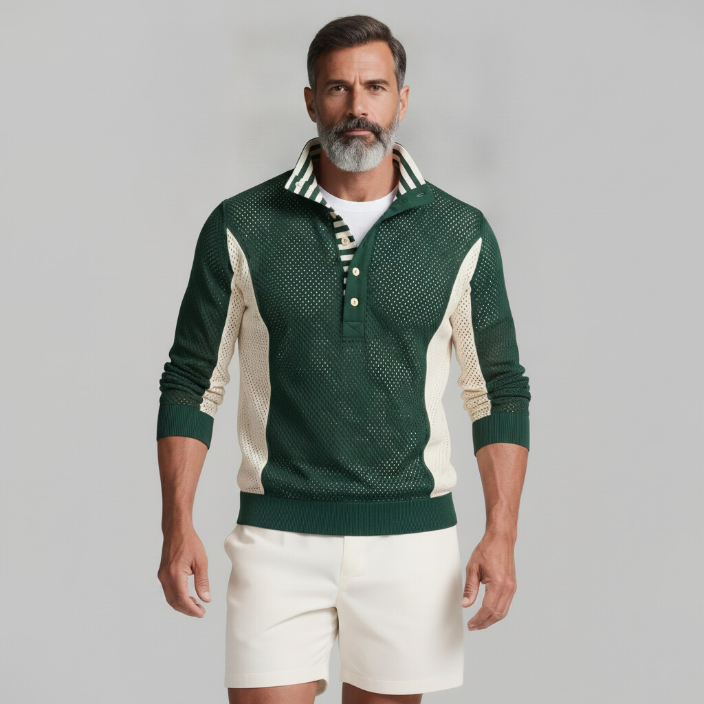 Sudadera a rayas Stand Collar Mesh Hollow Out Colorblock Pullover para hombre