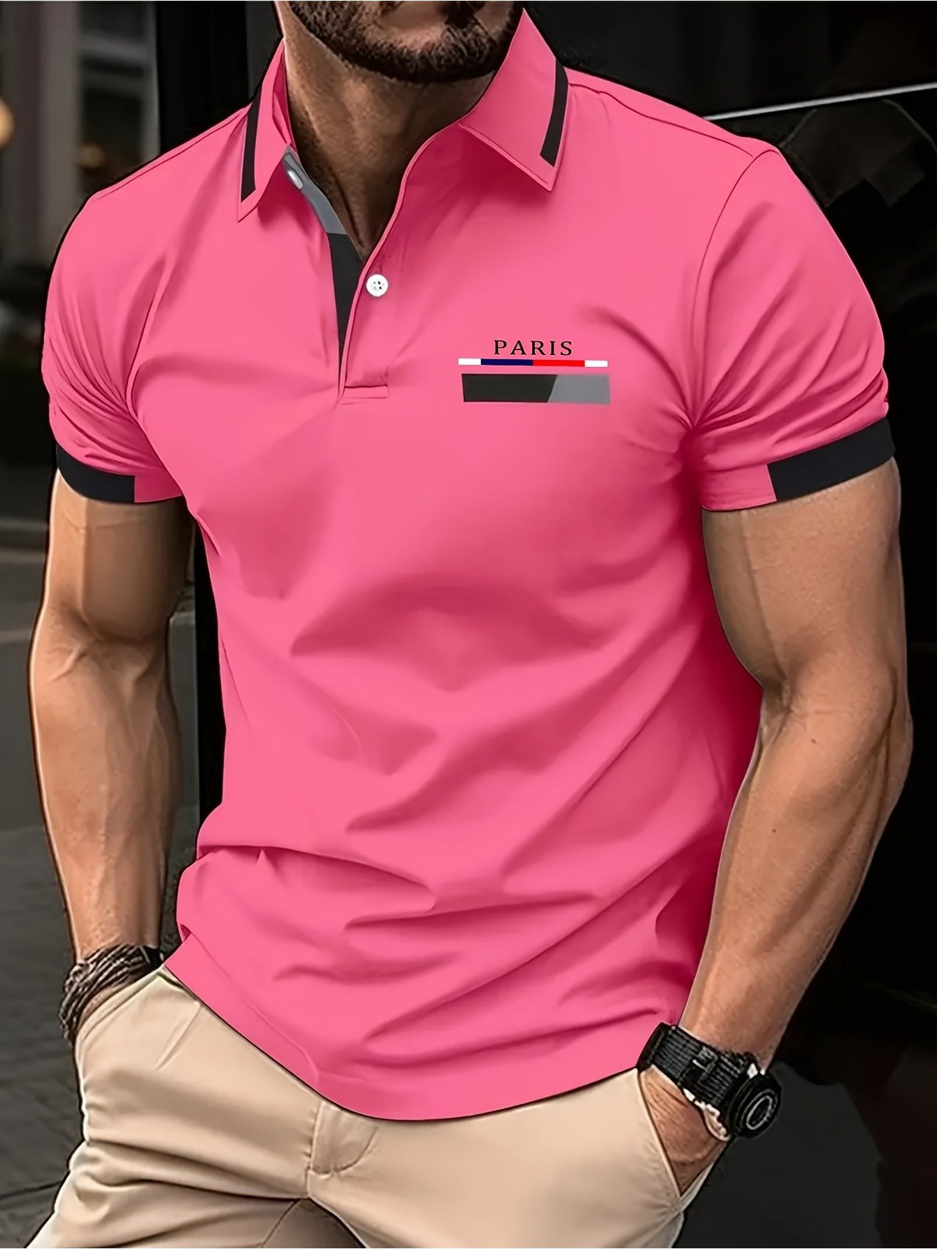 Camisa polo ejecutivo casual a rayas Button de manga corta para hombre