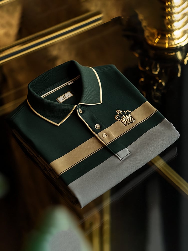 Camisa polo clásico ejecutivo Check Logo Button de manga corta para hombre