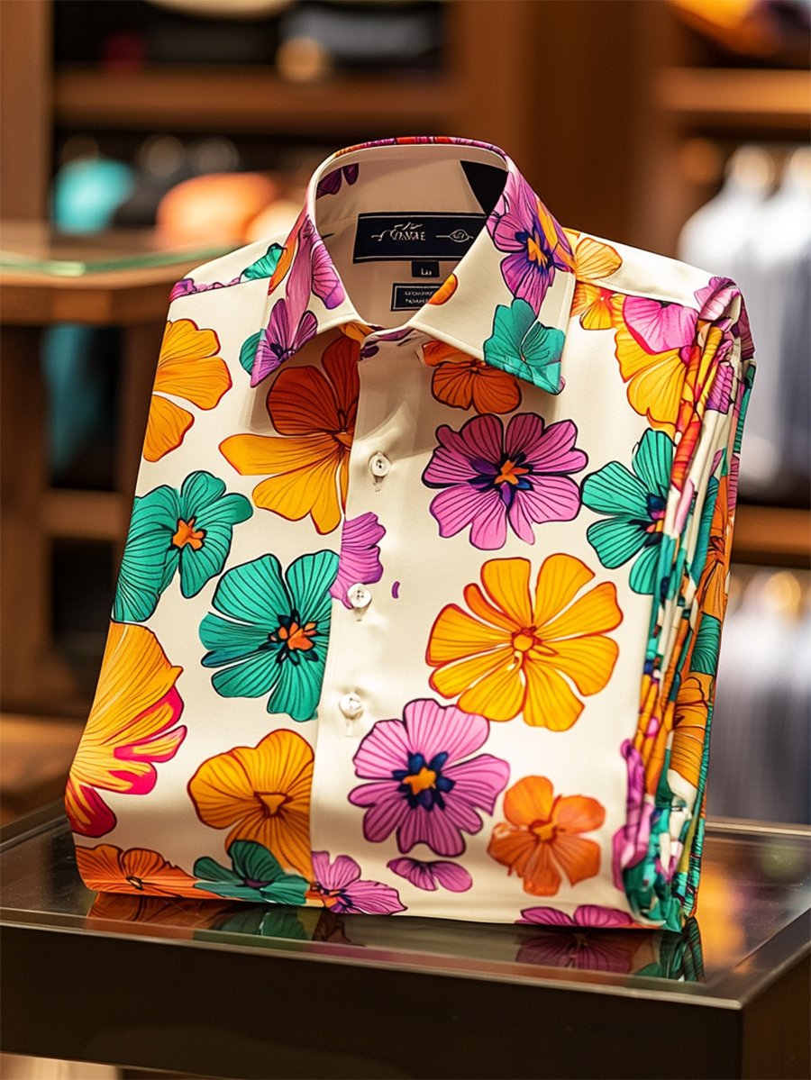 Camisa satén Luxe de manga larga con botones para hombre