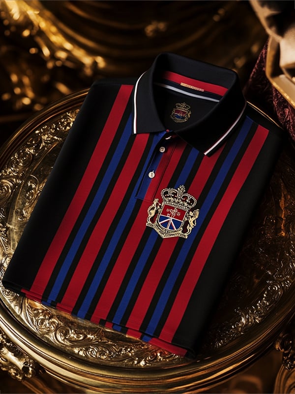 Camisa polo ejecutivo rayas Logo con botones de manga corta para hombre