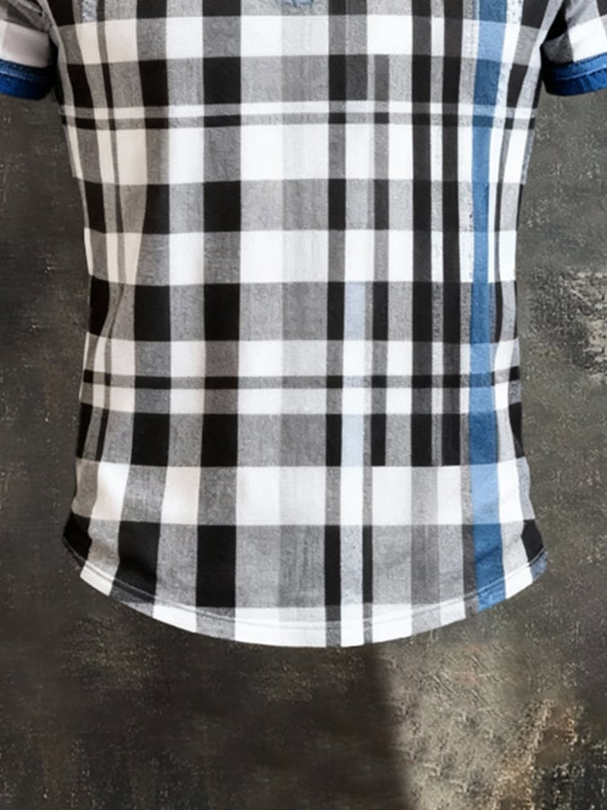 Camiseta vintage-Style Color-Block de manga corta With Henley cuello para hombre