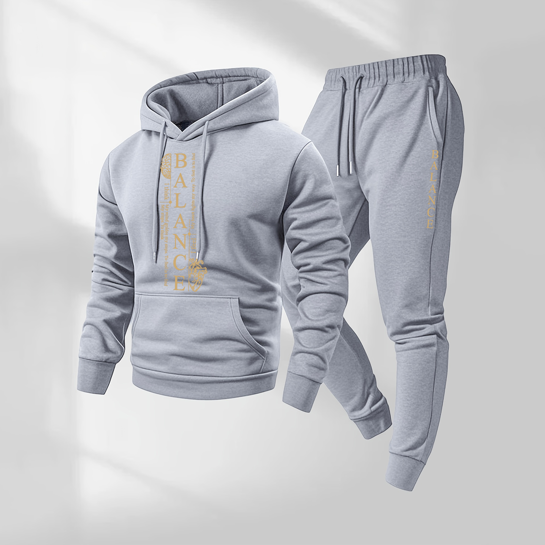 Sudadera con capucha Balance Letter Pattern estampado and Drawstring Sweatpantalón Set, Menswear, casual Athletic de manga larga Hooded chaqueta & Trousers for Fall & Winter, Clothing for para uso diario Wear, Sportswear Indoor para exterior, Tracksuit, Athleisure para hombre