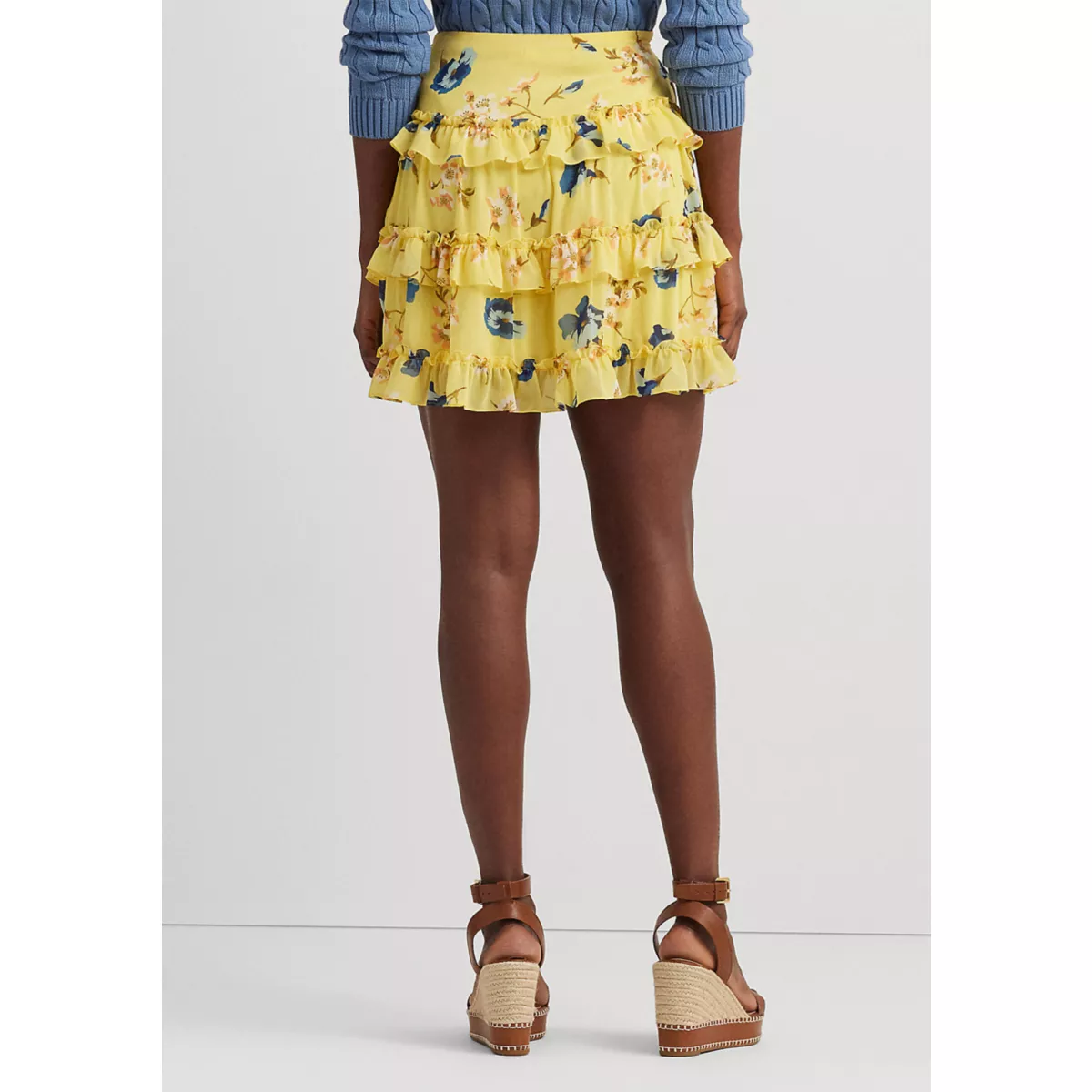 Floral Ruffle Trim Georgette Mini Skirt - 2