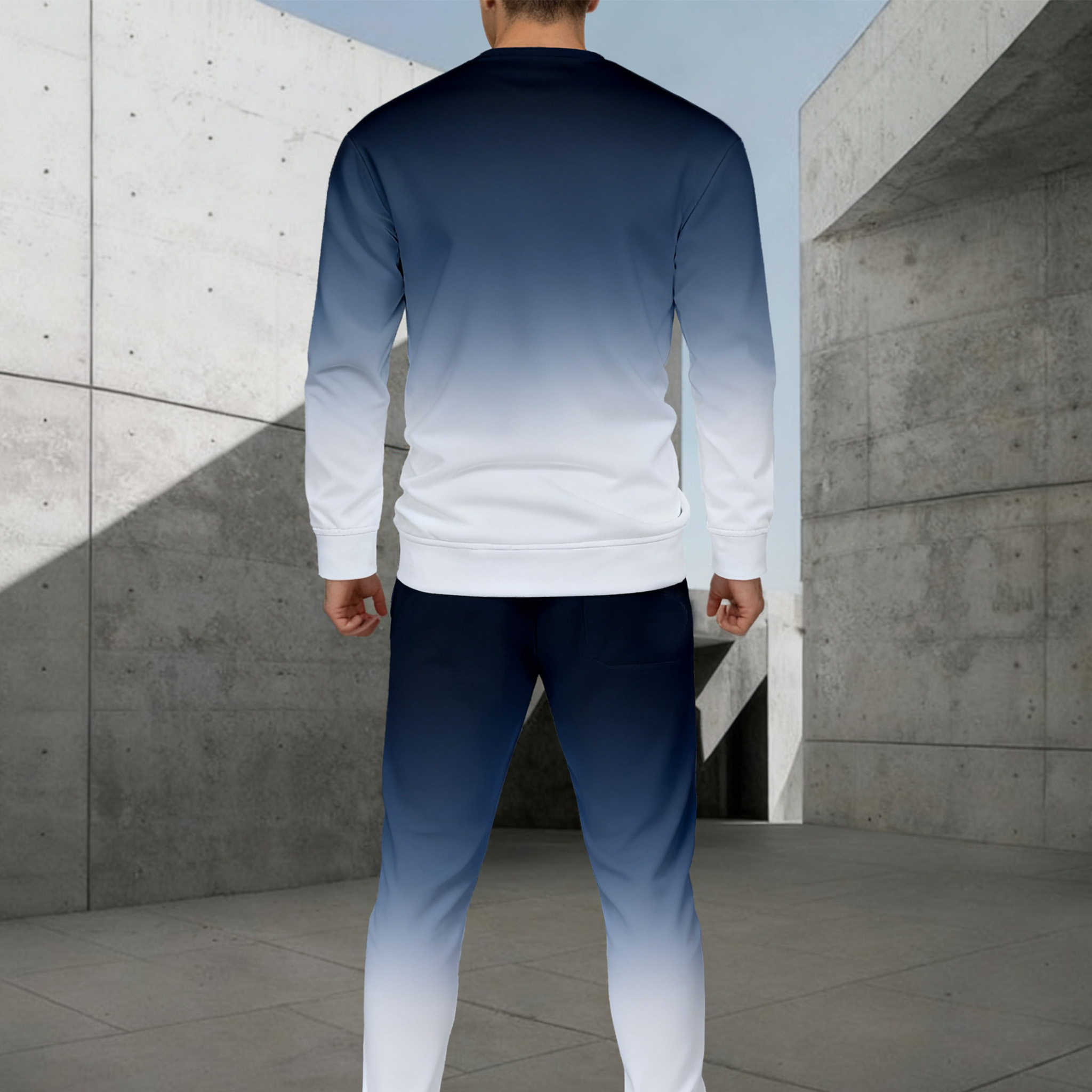 Conjunto de dos piezas casual Color Matching estampado Round-Neck de manga larga sudaderas Trousers para hombre
