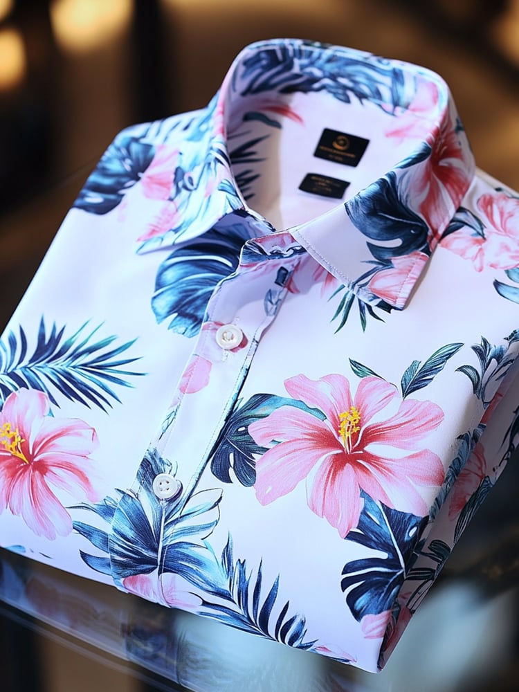 Camisa floral hawaiano ejecutivo casual solapa de manga corta para hombre