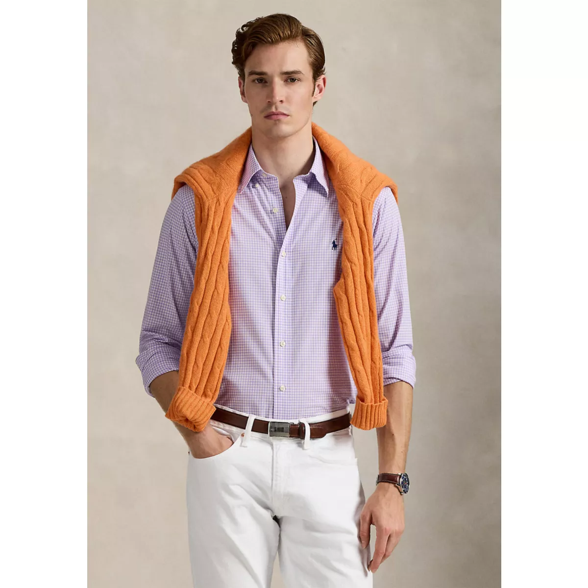 Classic Fit Gingham Stretch Poplin Shirt - 5