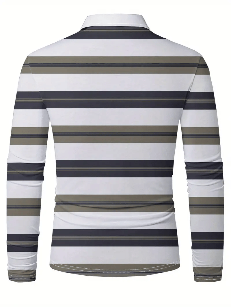 Camisa polo ejecutivo casual a rayas de manga larga para hombre