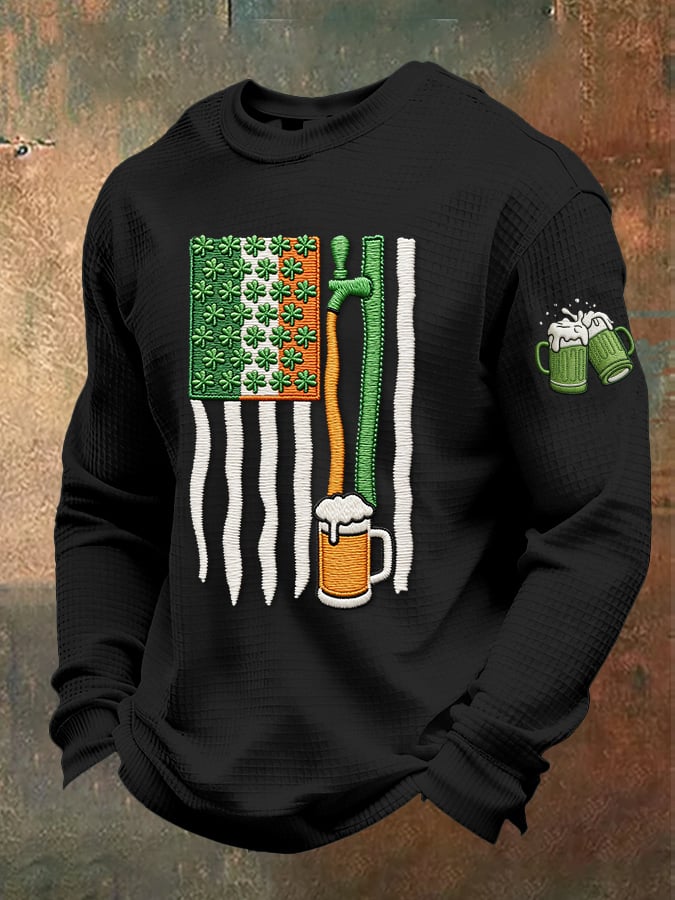 Camiseta casual St. Patrick's Day beer toast tejido tipo waffle para hombre