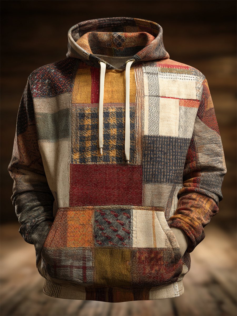 Vintage geométrico Hooded para hombre