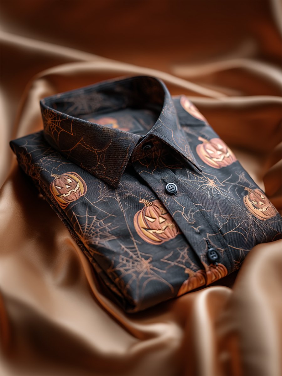 Camisa retro casual Halloween Art de manga larga para hombre