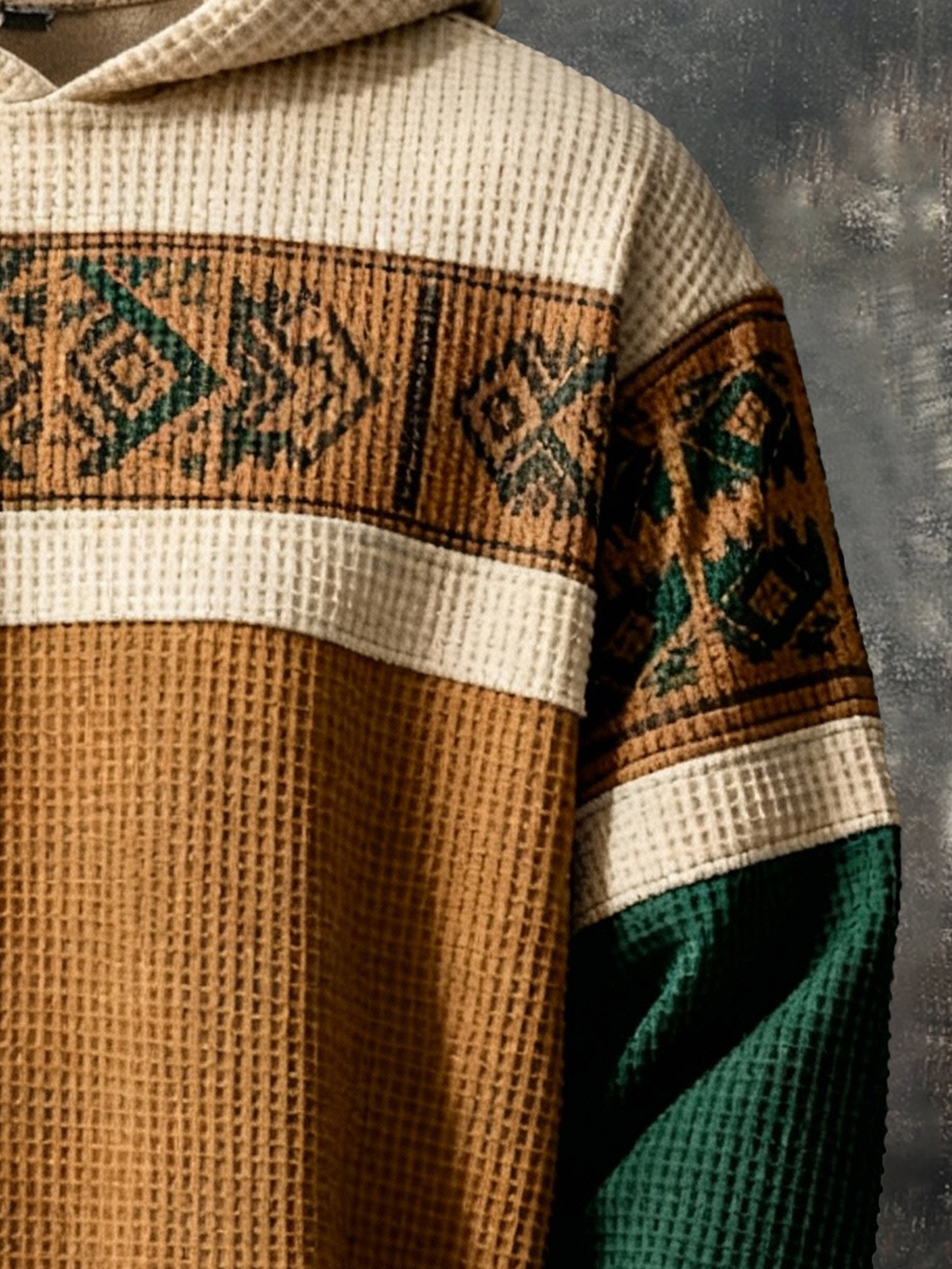 Sudadera vintage Color-Block estampado con cierre con gorrasucha para hombre