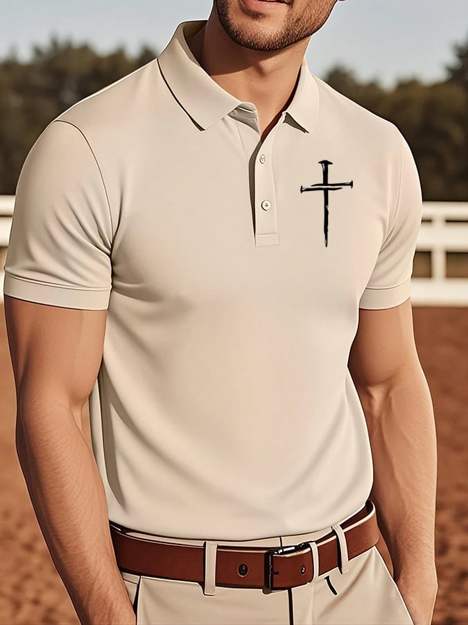 Camisa polo retro Faith Cross casual estampado para hombre