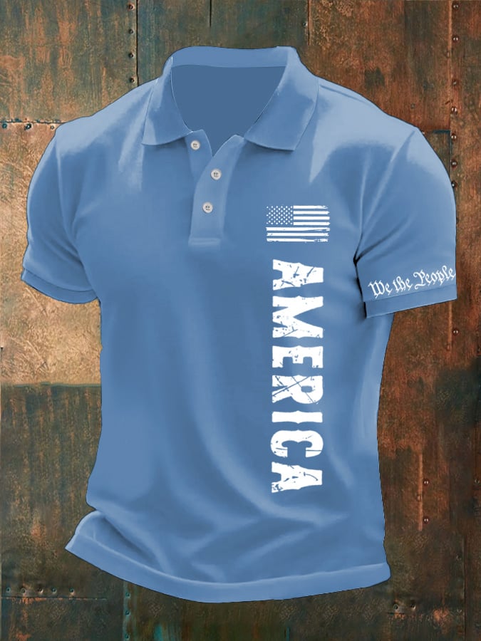 Camisa polo American Flag estampado para hombre