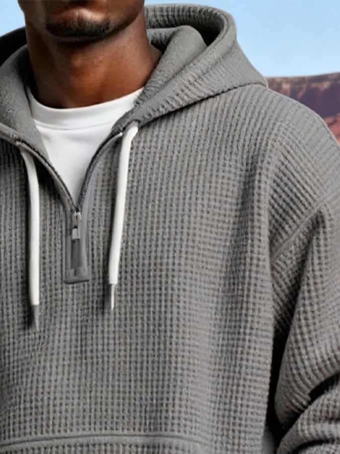 Sudadera vintage para exterior tejido tipo waffle con cierre Hooded para hombre