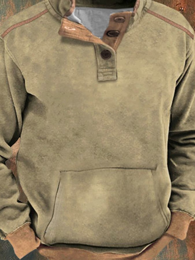 Sudadera casual Button cuello de manga larga para hombre